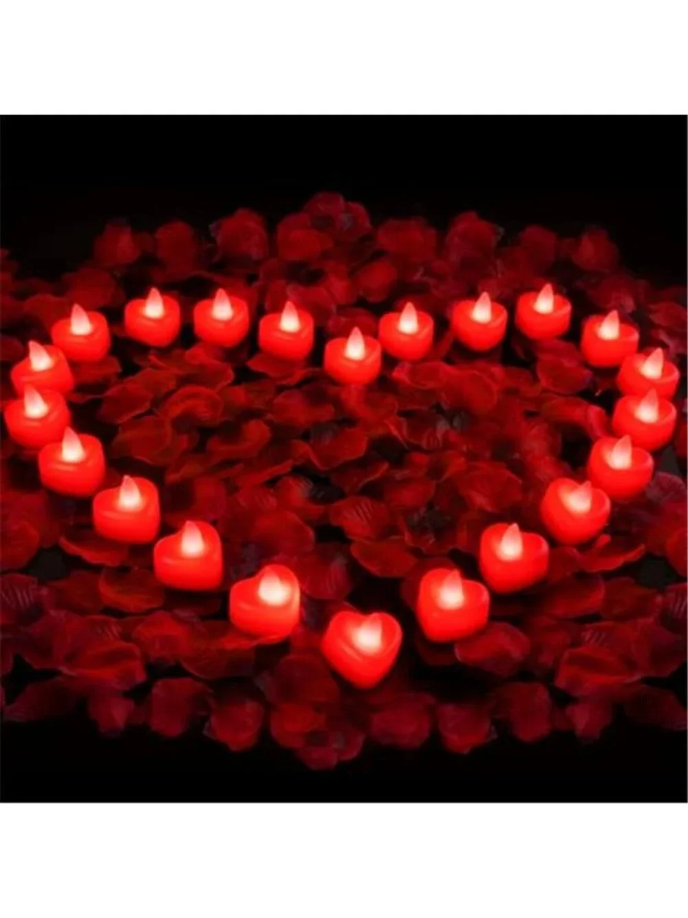 Heart LED Tea Lights Red Rose Petals Flameless Candles Valentines Wedding Decor